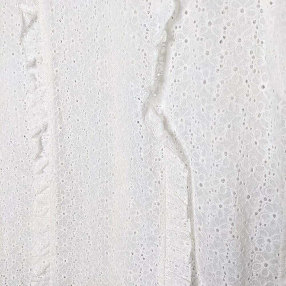 Sonya Sidd White Eyelet Button Back Ruffle Top L - Picture 2 of 9